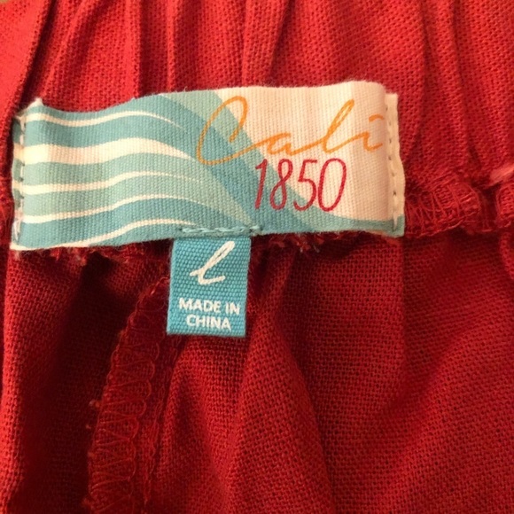 CALI 1850 large red linen look wide slit leg pant wrap effect NWOT - Picture 7 of 16